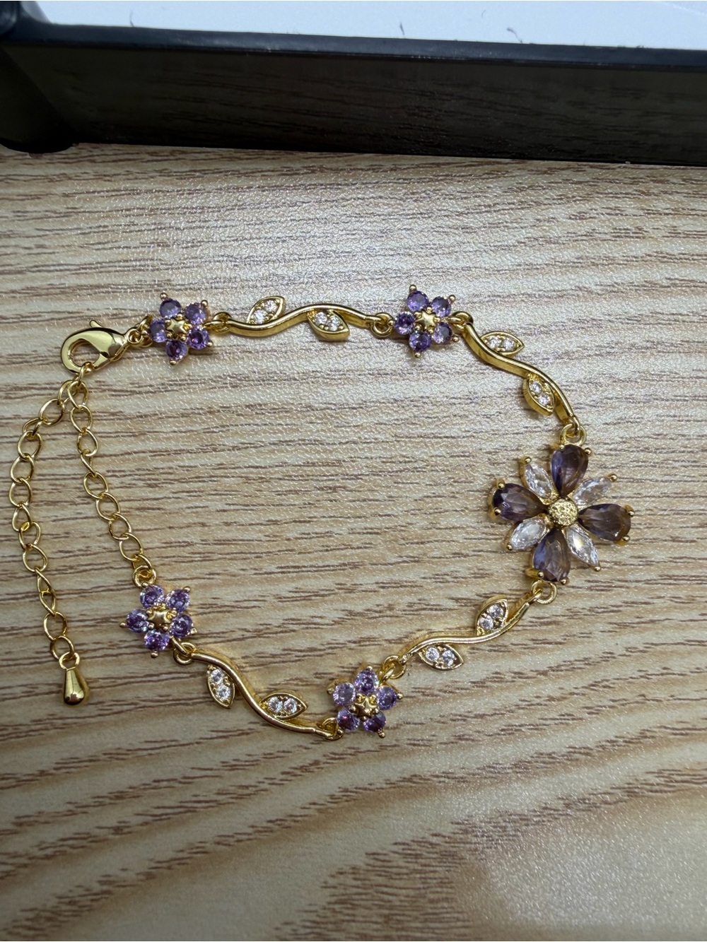 Gold-Tone Purple Flower Bracelet